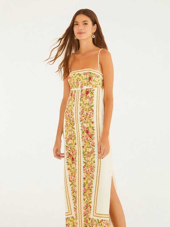 FARM Rio Dresses & Skirts - FARM Rio Cream Maxi Dress with Pink & Green Floral Stripes
